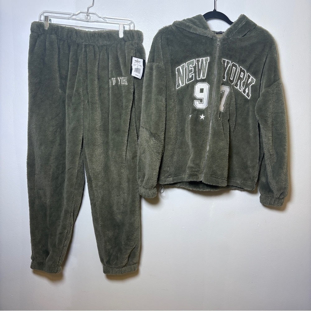 Harper & Ivy Women’s Medium Top Olive Fleece Jogger Large Set Hoodie